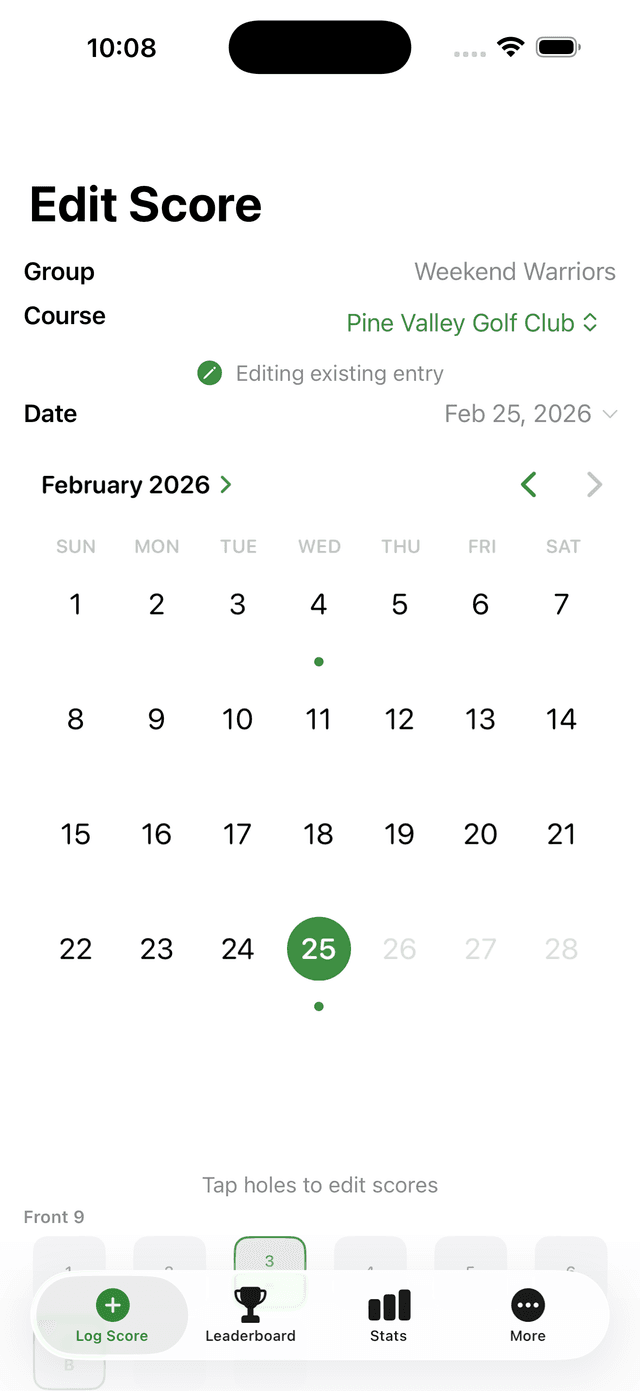 Date picker with score indicators