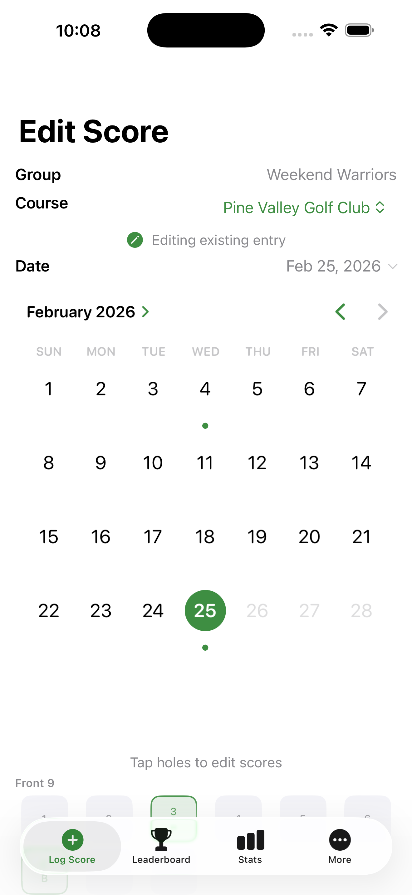 Date picker with score indicators